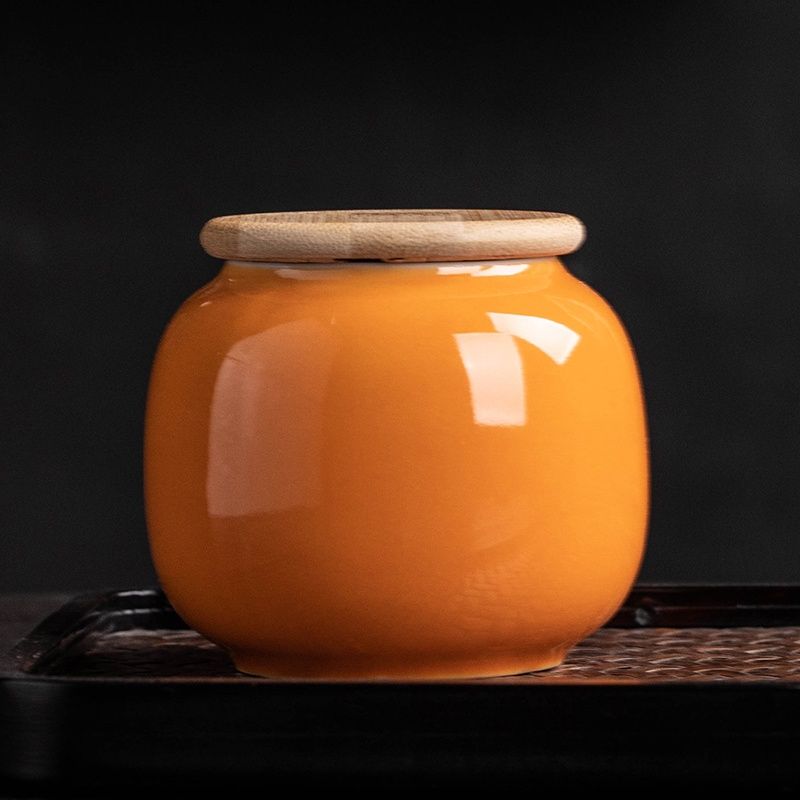 Kreativt förseglat teförvaringskärl med lock av bambu, portabel mini keramisk förvaringsburk, behållare för nötter, godis, mat, prydnad, heminredning