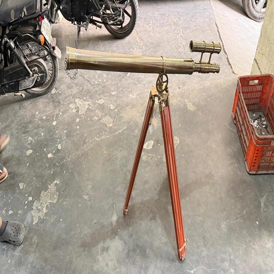 Brass Telescope with Wooden Tripod Nautical Maritime Decor Antique Style Home Office Display