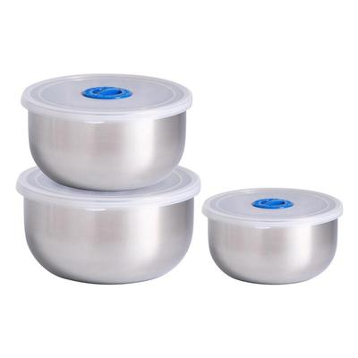 3-piece Mixing Bowl with Non-slip Stainless Steel Lid Serving Bowls Storage Bowls Stacking Metal Bowl with Hermetic Lids | Bowls