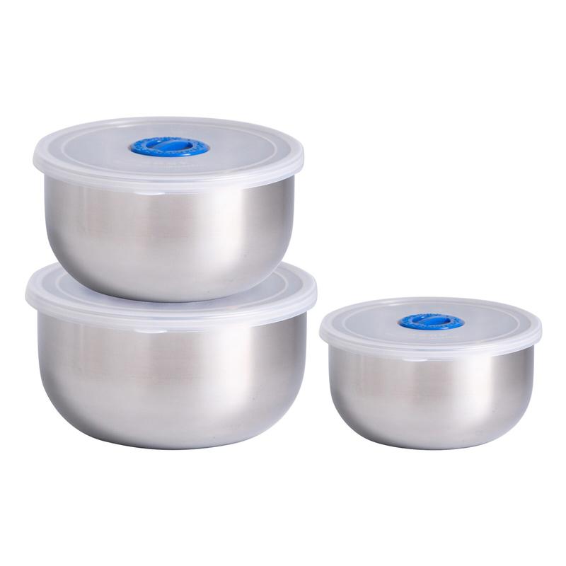 

3-piece mixing bowl with non-slip stainless steel lid Serving bowls Storage bowls Stacking metal bowl with hermetic lids | bowls