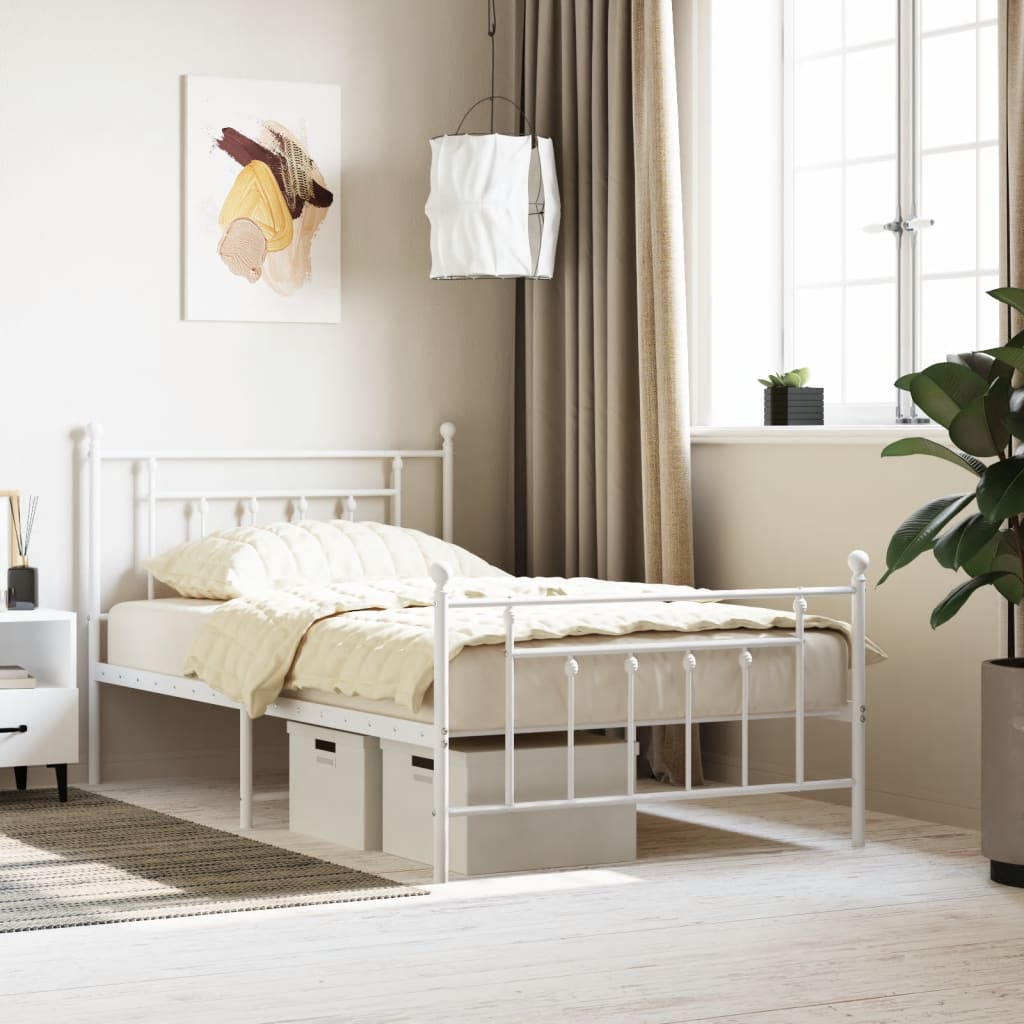 Metal Bed Frame with Headboard and Footboard White 100 x 200 cm