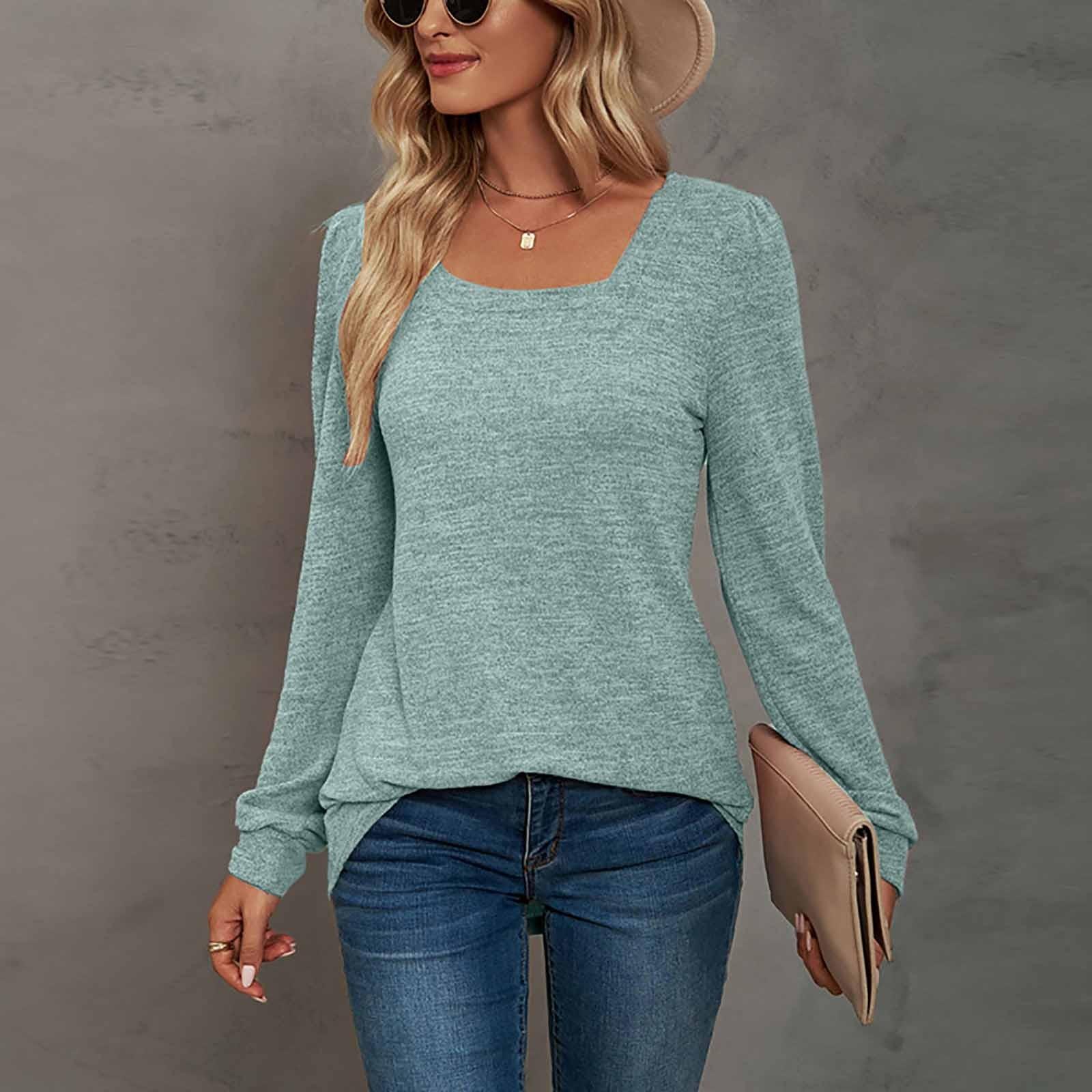 

Женская однотонная базовая рубашка с U-образным вырезом, рюшами и пышными рукавами, повседневная M зелёный