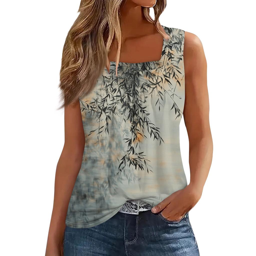 Ärmelloses T-Shirt mit plissiertem, quadratischem Kragen für Damen