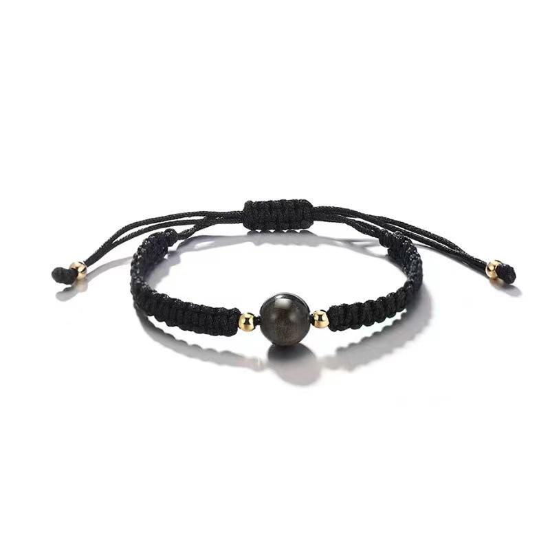 Hand-Woven Obsidian Bead Couple Bracelets - Perfect Valentine s or Birthday Gift