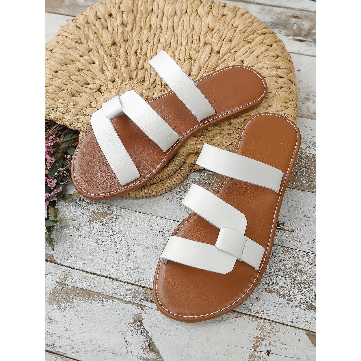 

Летние однотонные сандалии на плоской подошве Popula с открытым носком, уличные тапочки, пляжная женская обувь больших размеров 43 белый