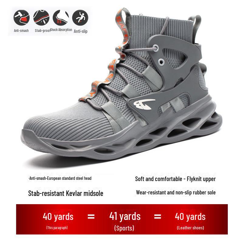 Breathable Lightweight Men's Steel Toe Work Shoes - Anti-Smash, Anti-Puncture, High-Top Safety Footwear
