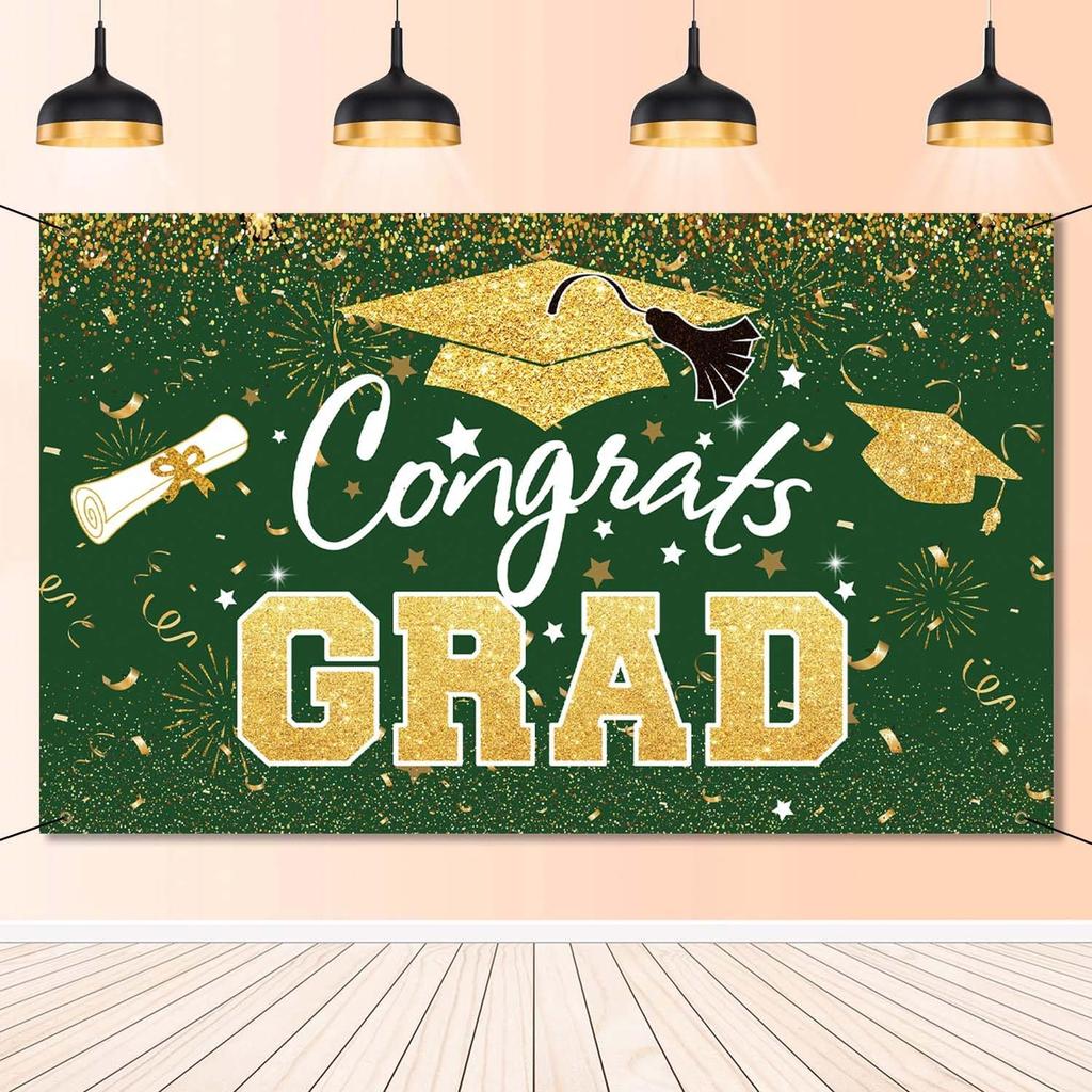 Graduation Party Decorations - Blue Gold Congrats Grad Class of 2025 Backdrop Banner Large Sign Wall Decorations Photography Background Party