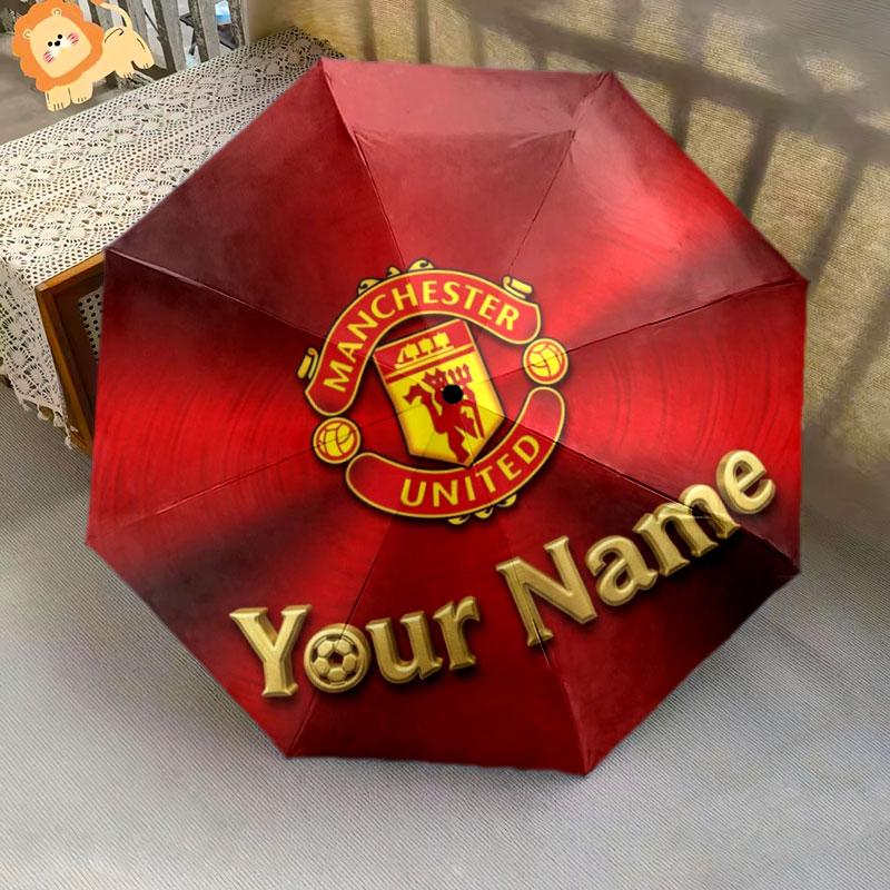 1 PC Automatic Folding Umbrella - Manchester United F Custom Name Pattern, Portable & Foldable Design with 8 Ribs, Christmas Birthday Gifts