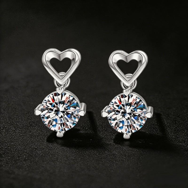 Moissanite Heart Stud Earrings Women Hollow Love Design D Color 1ct Simulated Sterling 925 Sterling Silver