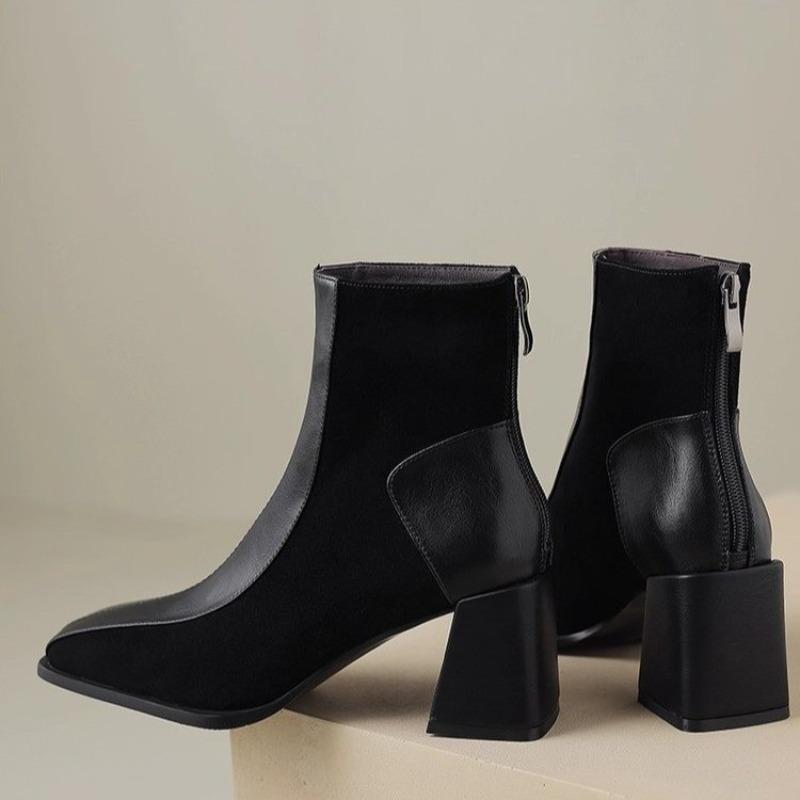 Fashion Simple High-heeled Fashion Women's Boots 2025 Autumn and Winter New Foreign Style Square Toe Block Heel Booties