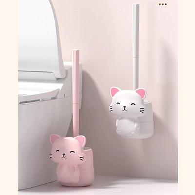 Toilet Brush Cute Cat Base With Hollow Base No Dead Angle Long Handle Washing Toilet Artifact Bathroom Supplies Toilet Brush Set