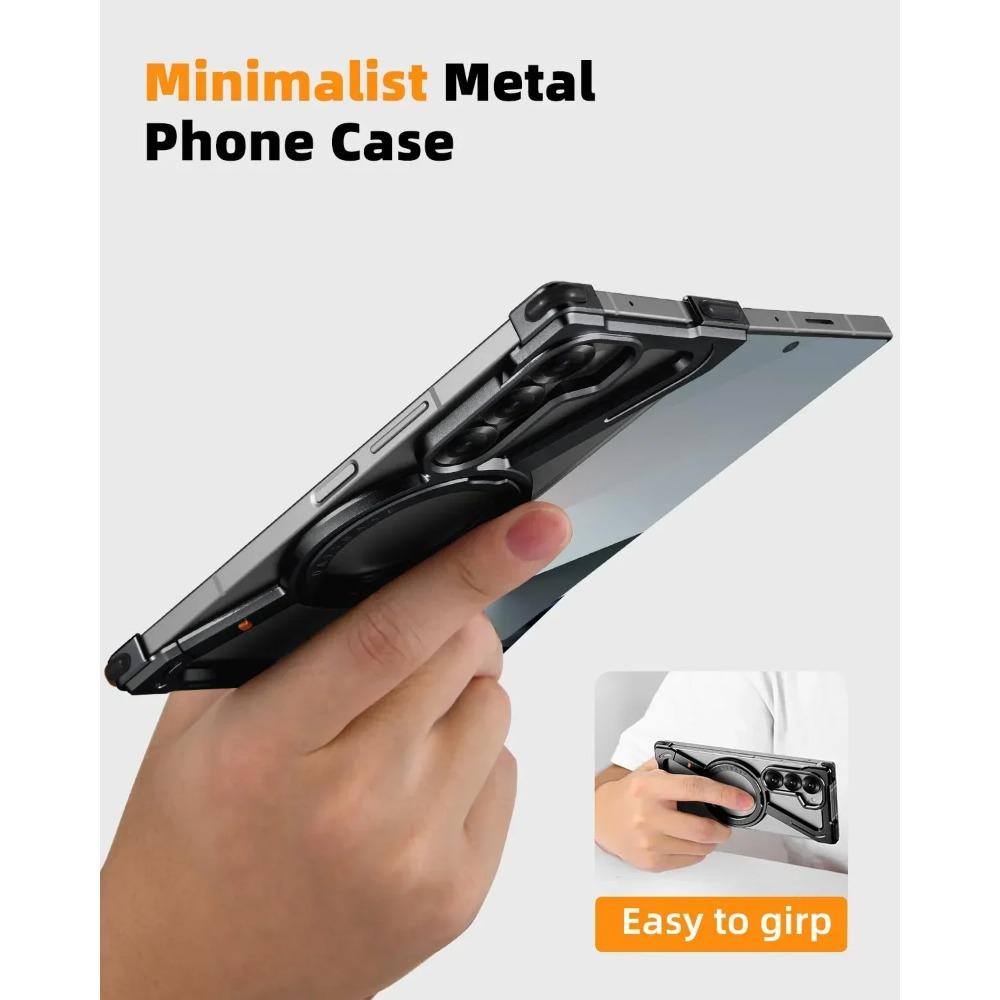 Frameless Case For Samsung Galaxy Z Fold 7 6 5 For Magsafe With 360°Rotating Magnetic Stand Metal Shockproof Protect Phone Cover