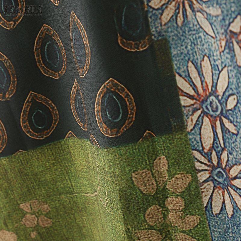 ZANZEA Blusa Casual de Verano para Mujer con Cuello Redondo y Manga Corta con Estampado Floral Retro