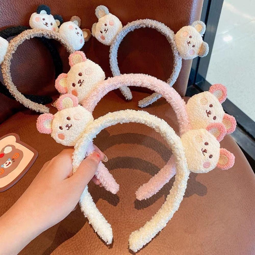 Colorful Cartoon Plush Headband Non-slip Plush Hairband Cute Bear Plush Headband Makeup
