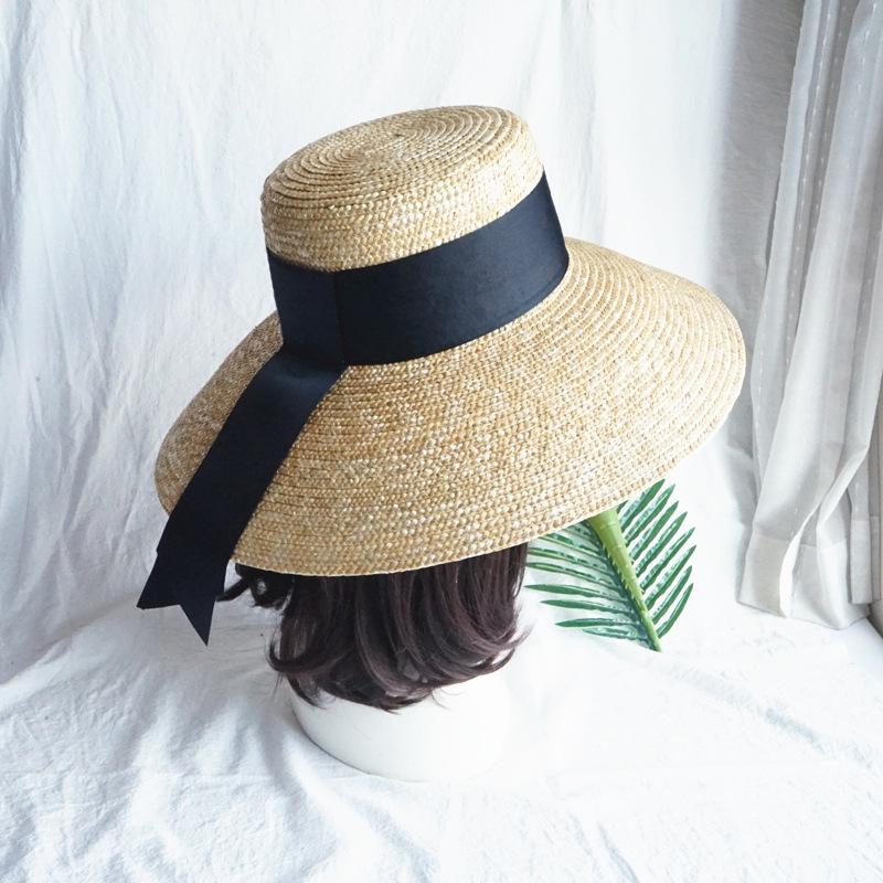 

Foreign Trade Europe, America And Summer Hepburn Women S Big Brim Shading Vacation Beach Travel Straw Flat Top Hat Vacation Straw Hat M（56-58cm）