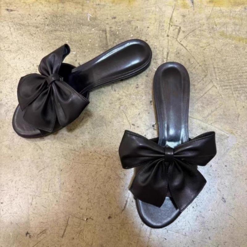 Fashion Fashion Big Butterfly Knot Flat Slippers Summer New Round Head Open Toe Soft Sole Anti-slip Wear-resistant Sandals