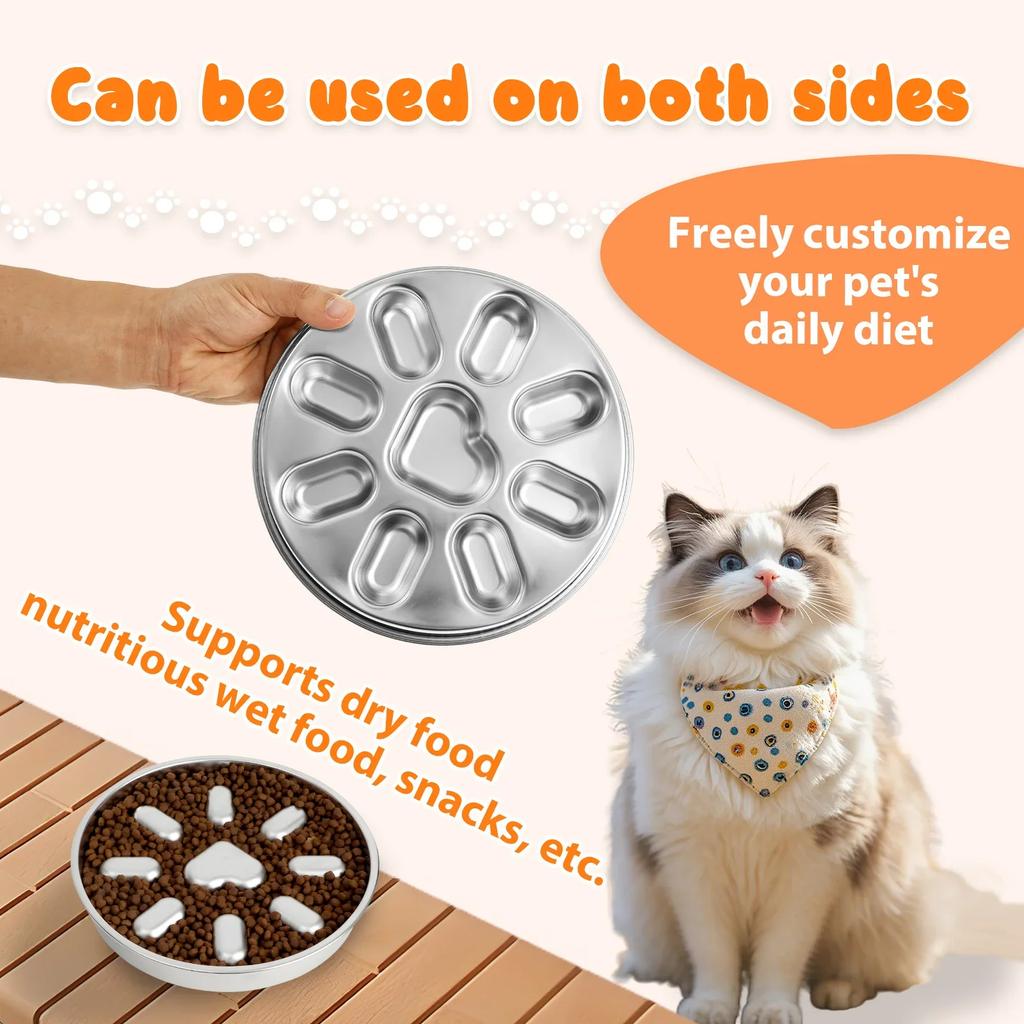 Anti Vomiting Slow Feeder Cat Bowl Stainless Steel Pet Slow Food Bowl with Double Sided Use for Small and Medium Sized Breed