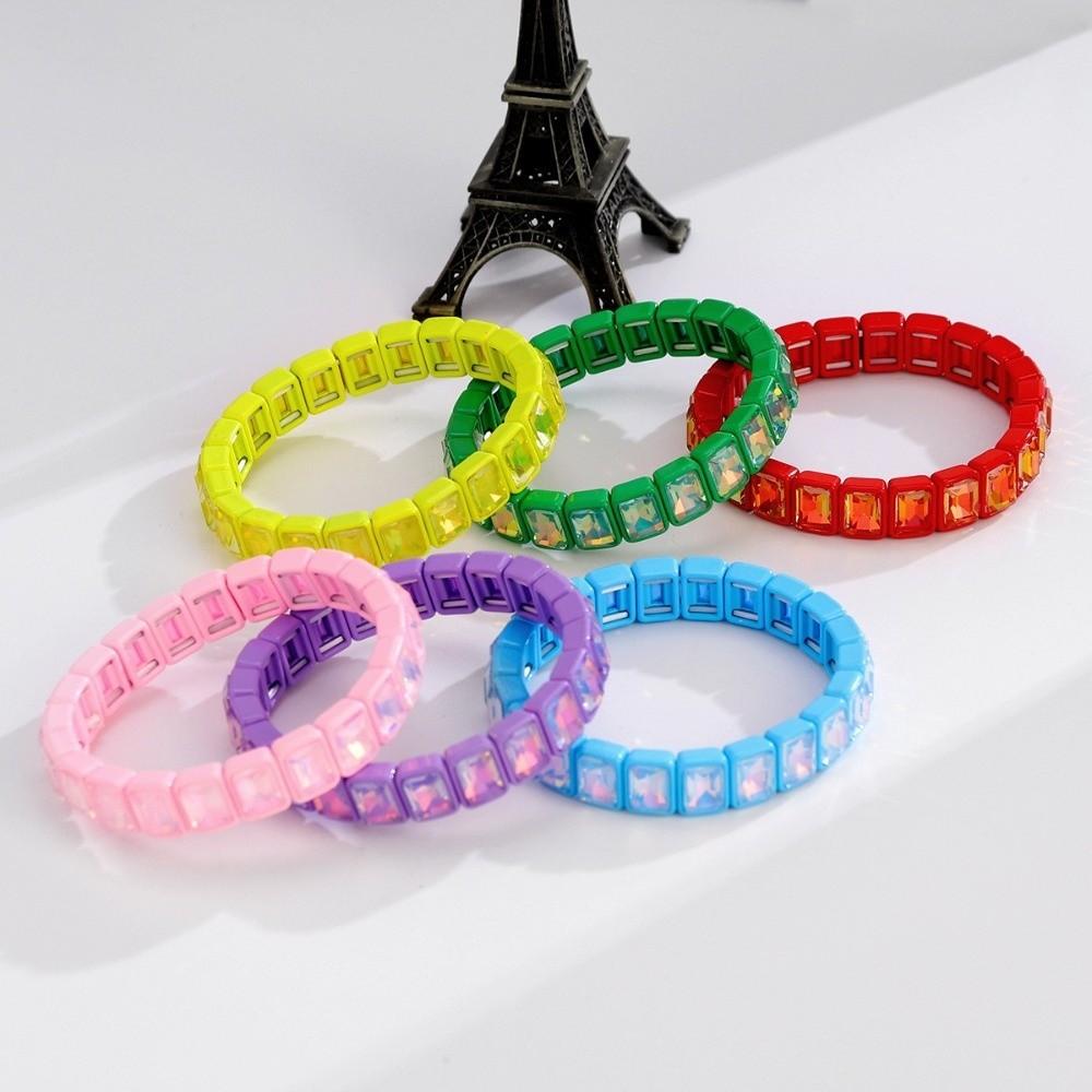 Elastic Zirconia Enamel Bangle Colorful Macaron-colored Bracelet Women Rainbow Beaded Bracelets