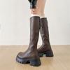 British casual brown retro heightening platform boots women's 2025 new summer thick heel thin high boots