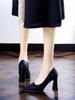 Square head black high heels 2025 autumn new temperament absolute child women's middle heel work shoes thick heel single shoes