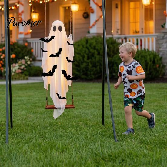 Einfach zu installierende Feiertagsdekoration Halloween Große hängende Schaukel Geist Dekoration, Leuchtend gruselige schwingende atmungsaktive Polyester mit 3D-Fledermäusen für Veranda,