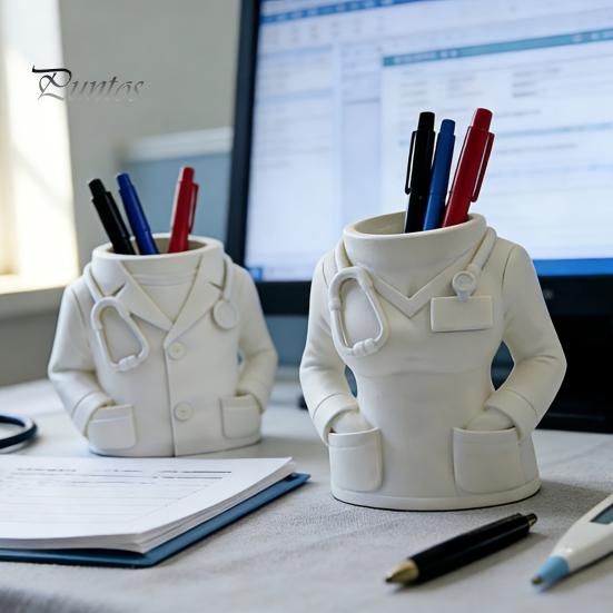 Desktop Organizer for Stationery Doctor Nurse Shape Pen Holder, 3D Print Resin Organizer, Large Capacity Pot with Weighted Base, Office Supplies