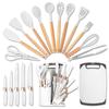19pcs Premium Silicone Kitchen Utensil & Knife Set - Heat-Resistant, Non-Stick Safe Cooking Tools With Wooden Handles & Chef Knives