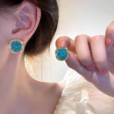 Orecchini Quadrati con Diamante di Cristallo ad Ago in Argento 925 Design Semplice a Lobo Orecchini alla Moda