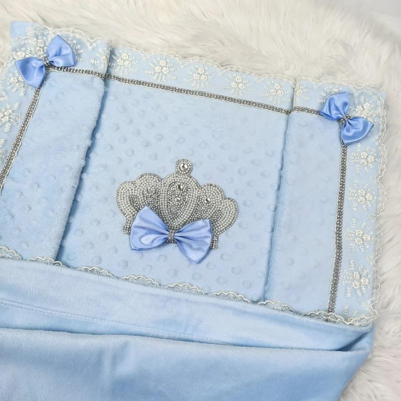 Dreamy Fairy Tale Style 3D Rhinestone Crown Embroidered Lace Soft Dot Fleece Baby Warm Blanket