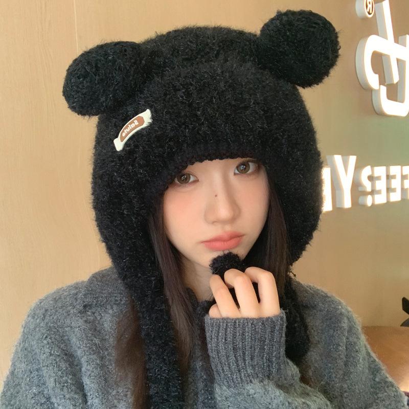 Cute Bear Hat Women's Ear Hat Sweet Knitted Fluffy Hat Fashion Hat
