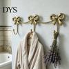Metal Three Link Hook Iron Art Bow Triple Hook, Wall Mounted Decorative Hanger, French Retro Bedroom Style Gold Organizer for Entryway Bathroom