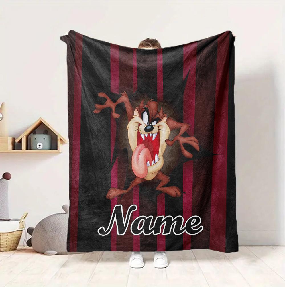 Custom Name Tazmanian Devil Flannel Blanket Throw Blanket Soft Warm Sofa Bed home Decor Unique Gift