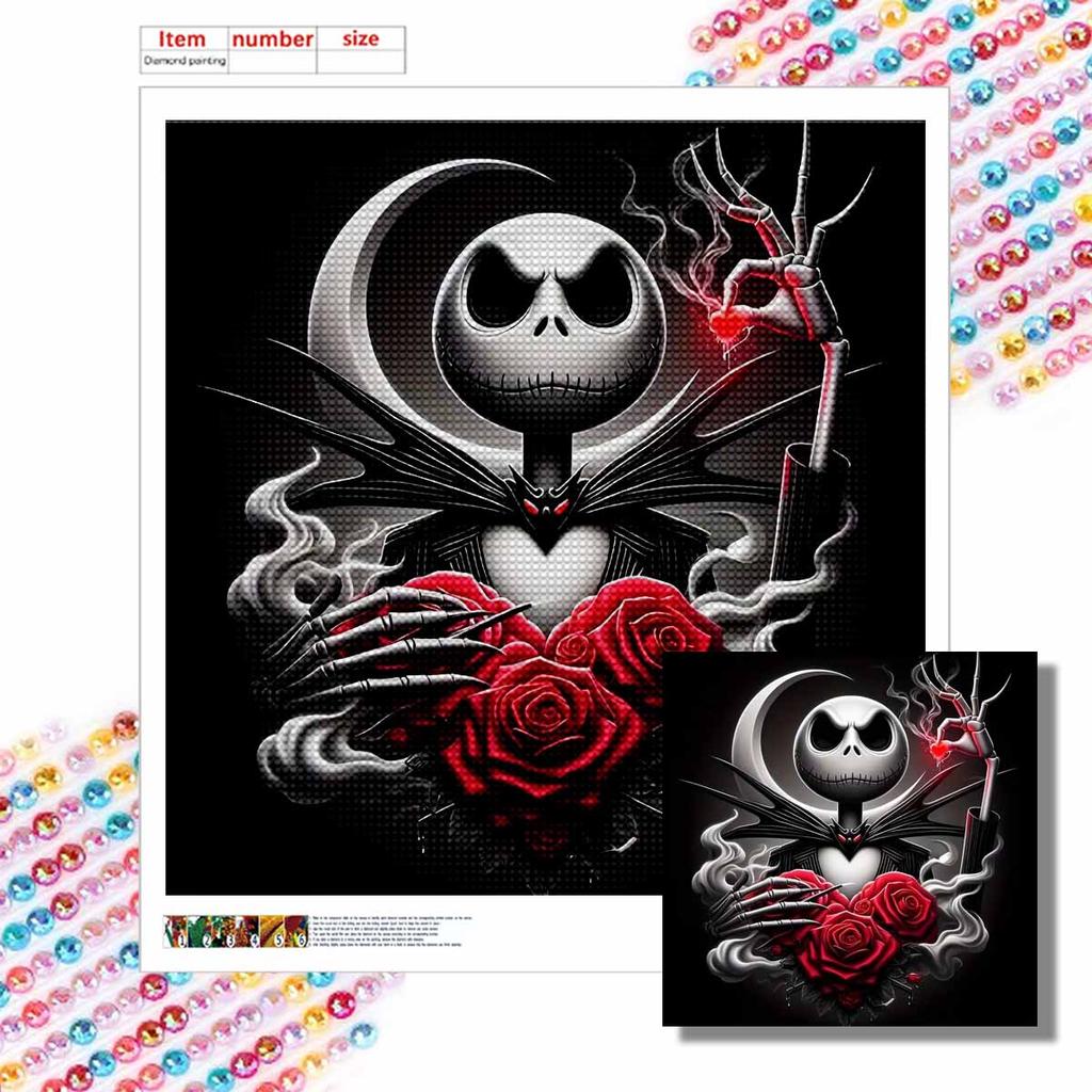 5D DIY Diamond Painting Decorative Skeleton Holding Flowers Looks Back Full Round Drill Scenery Diamond Embroidery Cross Stitch Kits Home Decor Gift