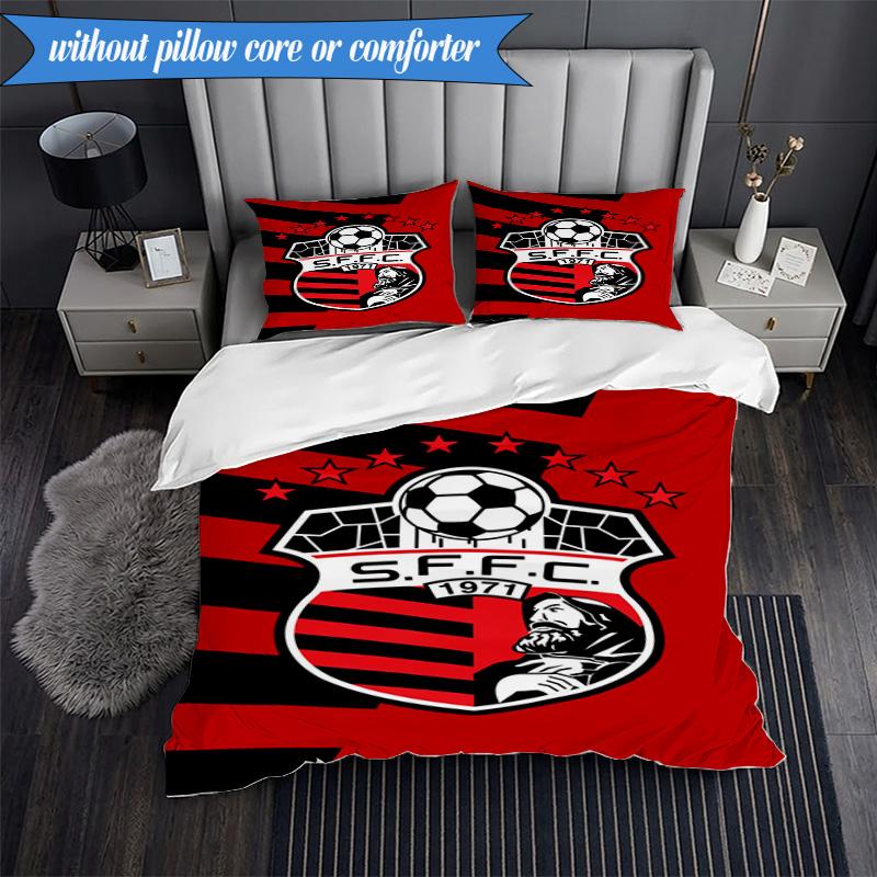 3PCS Soccer Team Crest Design Printed Soft Bedding Set,Including 1pc Duvet Cover And 2pcs Pillowcases Perfect for Bedroom, Dormitory, Fan gift