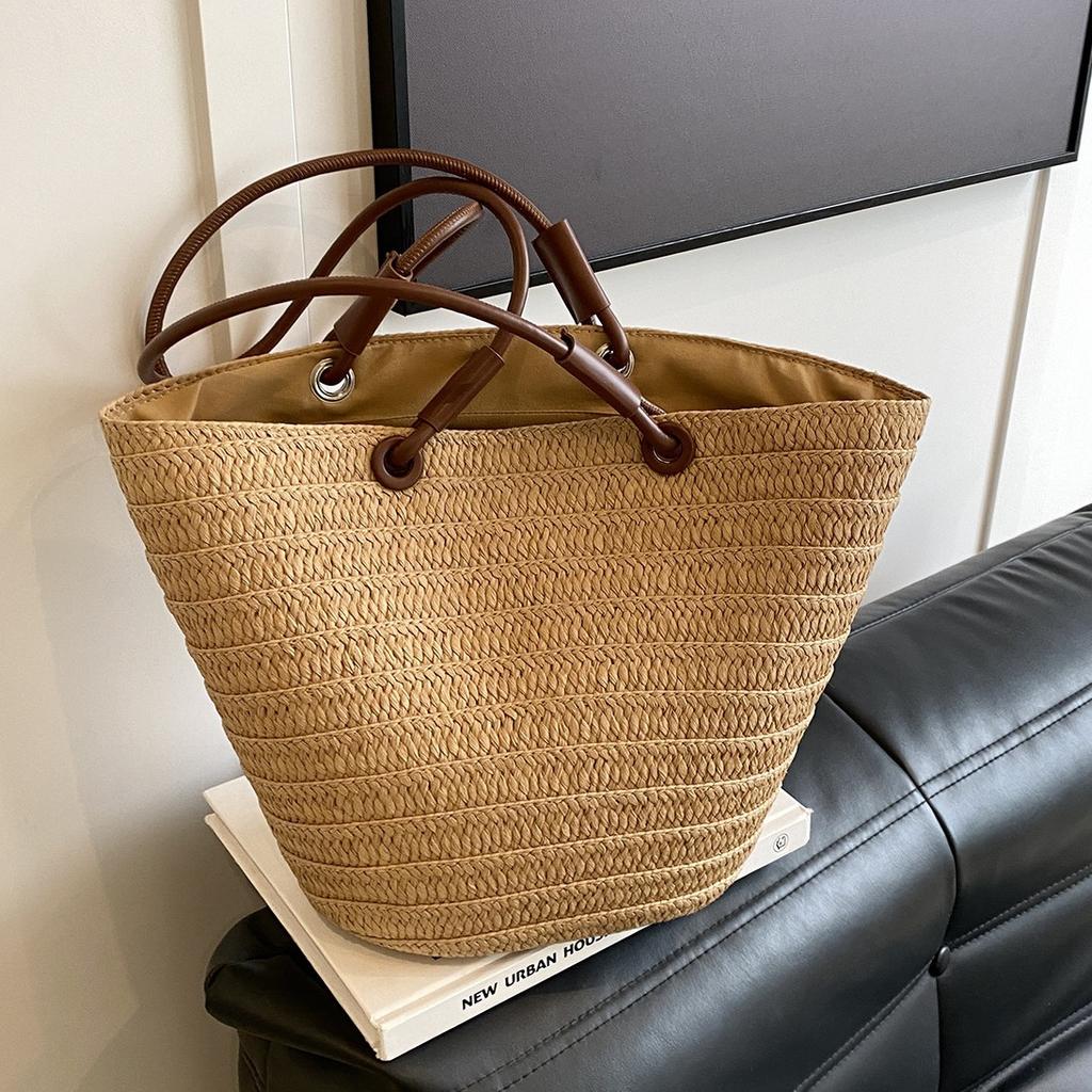 Woven Straw Tote Bag for Women Straw Bag Women's Summer New Fashion Woven Beach Bag Large Capacity Commuter Shoulder Tote Bag
