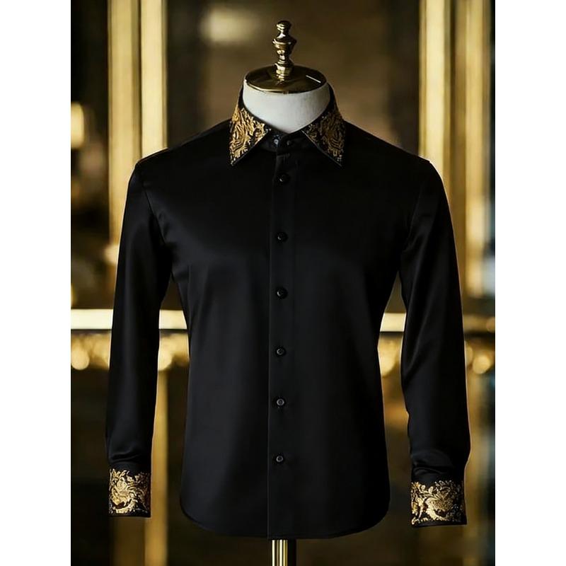 2026 Men's Light Luxury Retro Long Sleeve Shirt Gold 3D Printed Shirt Beach Vacation Outdoor Social Clothing Men