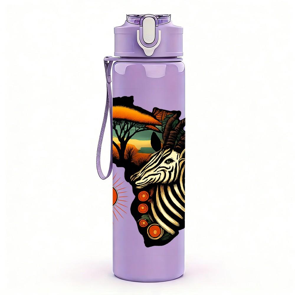 1PC Africa Map Wild Animal 750ml Color Plastic Sports Water Bottle Leakproof Flip Straw Lid Suitable for Sports Office Home Use