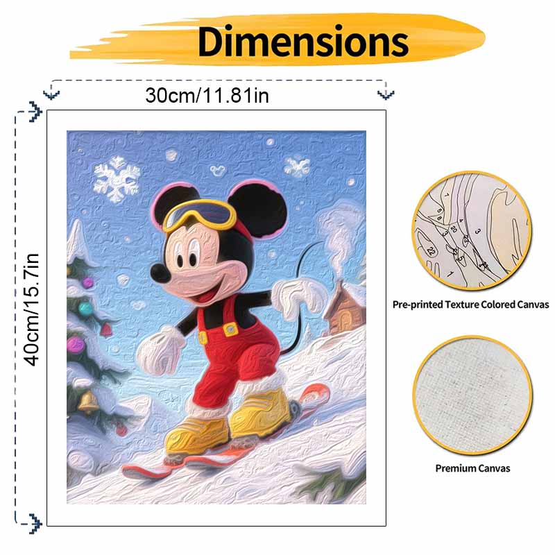 Disney Digital Oil Painting Mickey Mouse Skiing Winter Snow Christmas Diy Home Decoration