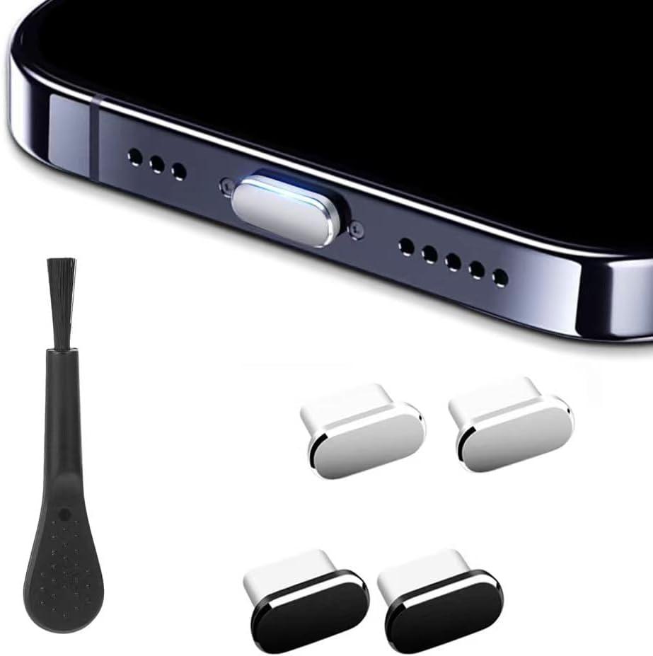 4Pcs Type C USB C Dust Plugs with Cleaning Brush, Anti-Dust Port Protector Caps for Samsung Xiaomi All Type C Phones