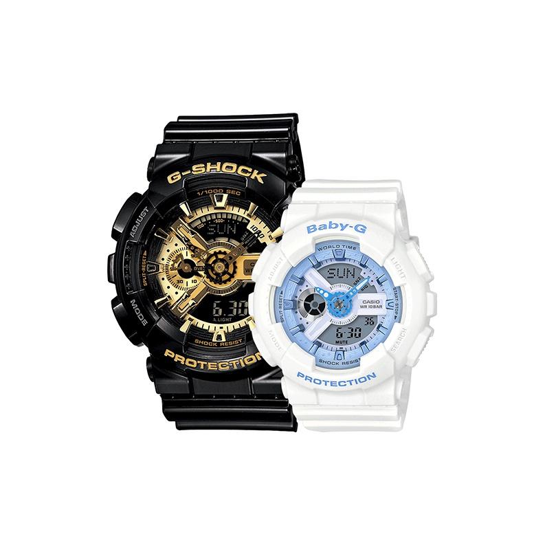 CASIO Unisex Pair Table Series Black Watch BA-110BE-7APR+GA-110GB-1APR Blue White+Black Gold
