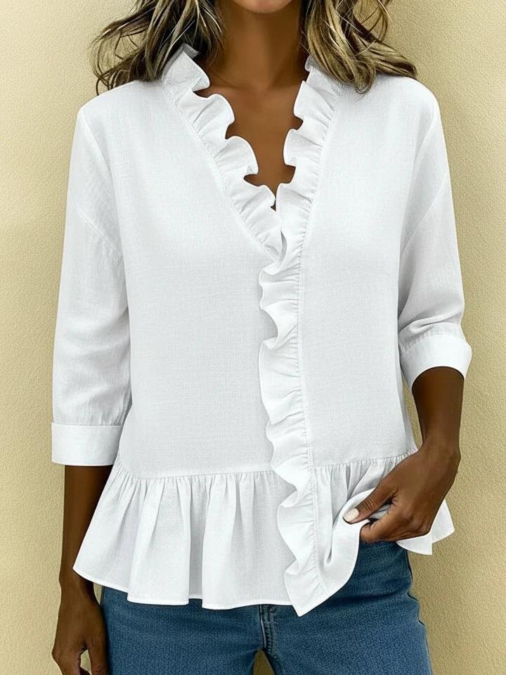 ebay spring and summer European and American new long-sleeved ruffle shirt women's shirt