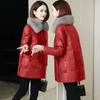 Haining Leather Jacket Women's Winter New Imitation Fox Fur Collar Leather Jacket Down Cotton-padded Jacket Women's Medium and Long Fur Jacket