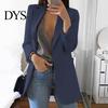 Autumn Blazer Long Sleeve Big Pockets Mid-Length Suit Jacket Office Work Lapel Open Stitch Cardigan Outerwear Lady Coat