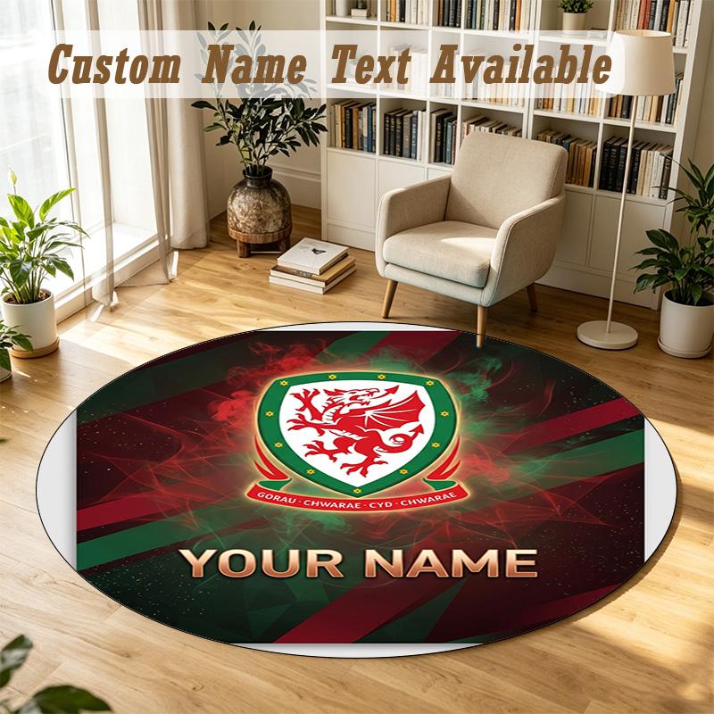Round Rug Custom NameWales Rugby Pattern Non Slip Carpet Home Floor Decor