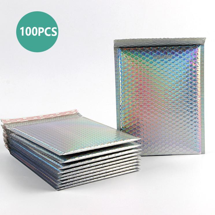 100PCS Holographic Mailer Laser Bubble Mailers Padded Envelopes Packaging Bags for Business Bubble Mailers Shipping Packaging