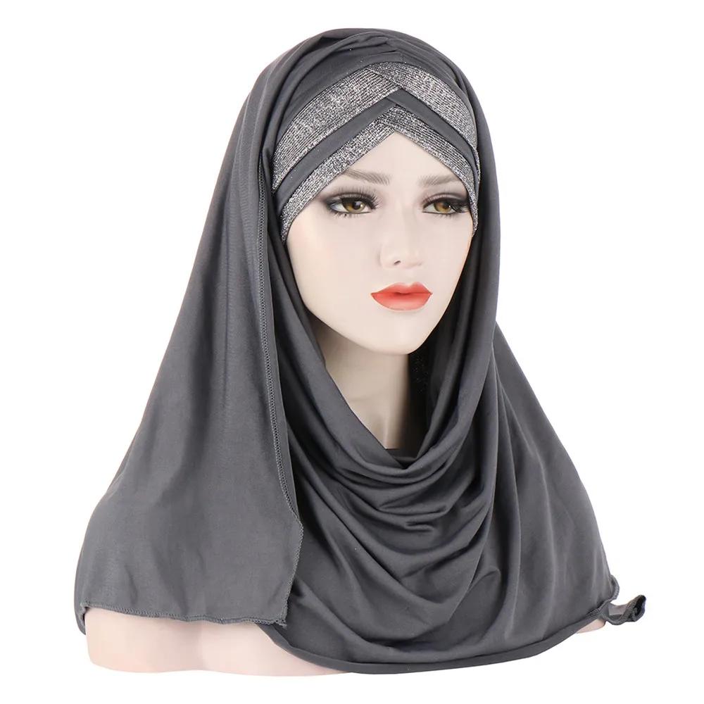 Muslim Women Long Scarf Pull On Ready Wear Instant Hijab Chemo Cap One Piece Amira Head Wrap Turban Femme Shawl Bandanas Scarves