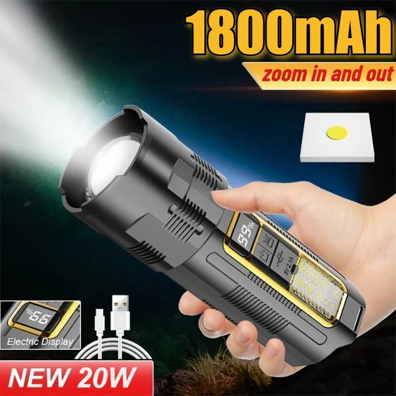 Super Bright LED Flashlight 500M Long Shot Type-C Rechargeable Torch Portable Spotlight 18650 Battery Lamp Power Bank Lantern