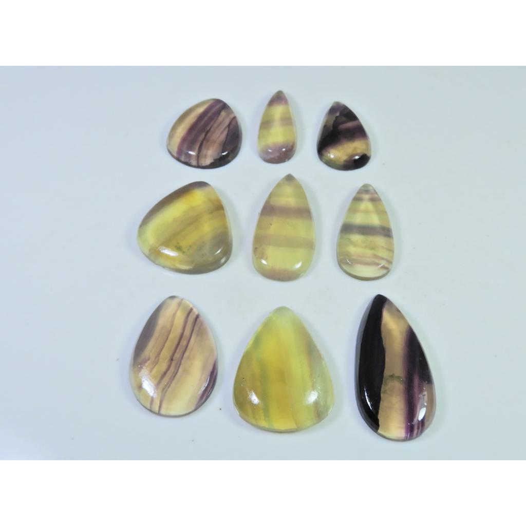 245Cts. Natural Rainbow Fluorite Pear Cabochon Loose Gemstone 09 Pcs Lot C-913