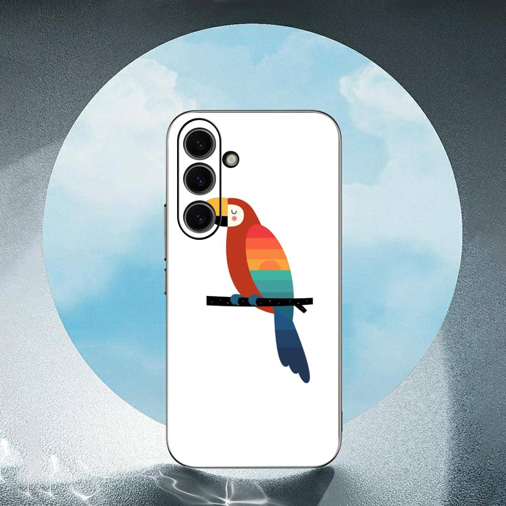 Cartoon Parrot Luxury Black Phone Case For Samsung Galaxy S23 S24 S25 Ultra S22 Plus S21