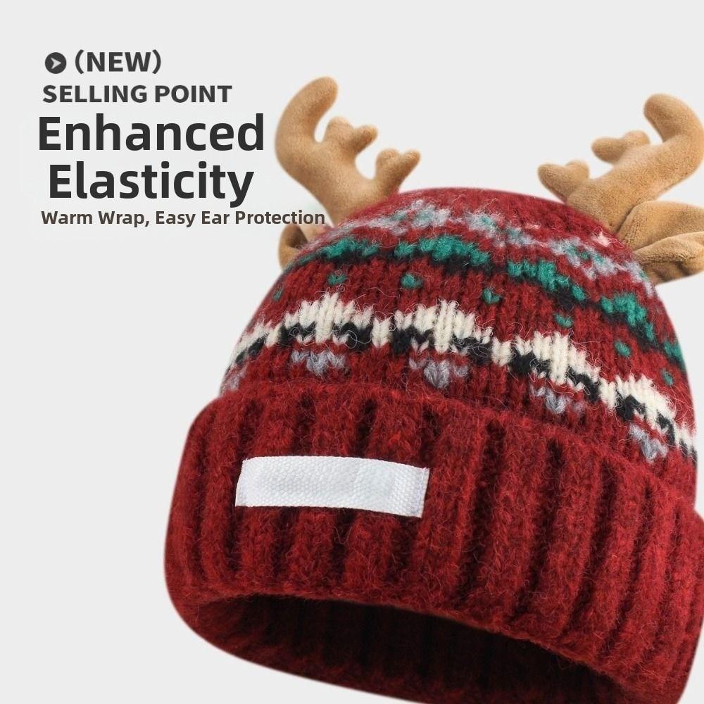 Windproof Knitted Deer Antler Hat Knitted Festival Christmas Antler Hat New Deer Hat  Outdoor